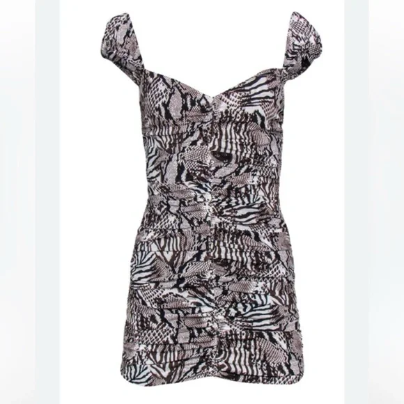 Wilfred By Aritzia  Brown amp White MultiAnimal Print Ruched Bodycon Dress - Picture 2 of 6
